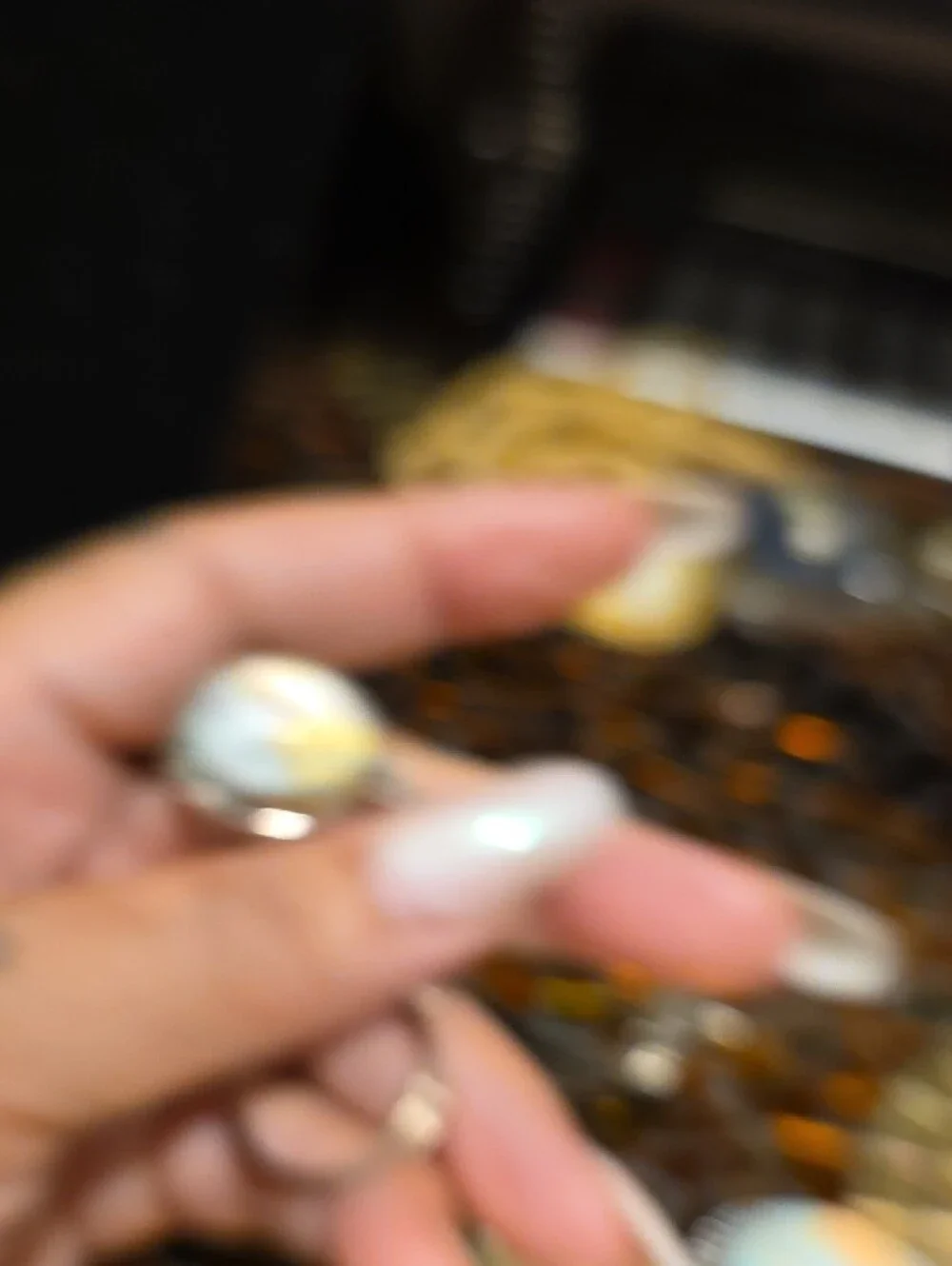 Source Unknown Silver Keychain with Iridescent Multicolor Pendant